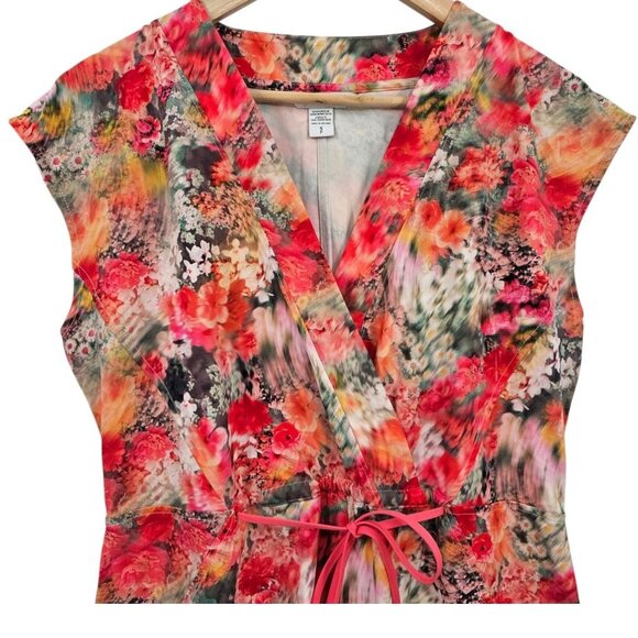 Athleta Womens‎ S Marlow Orange Pink Watercolor Floral Shorts Romper - Picture 4 of 16